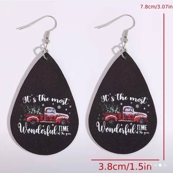Holiday Red Truck It's the Most Wonderful Time of the Year Teardrop Earrings - Picture 4 of 8